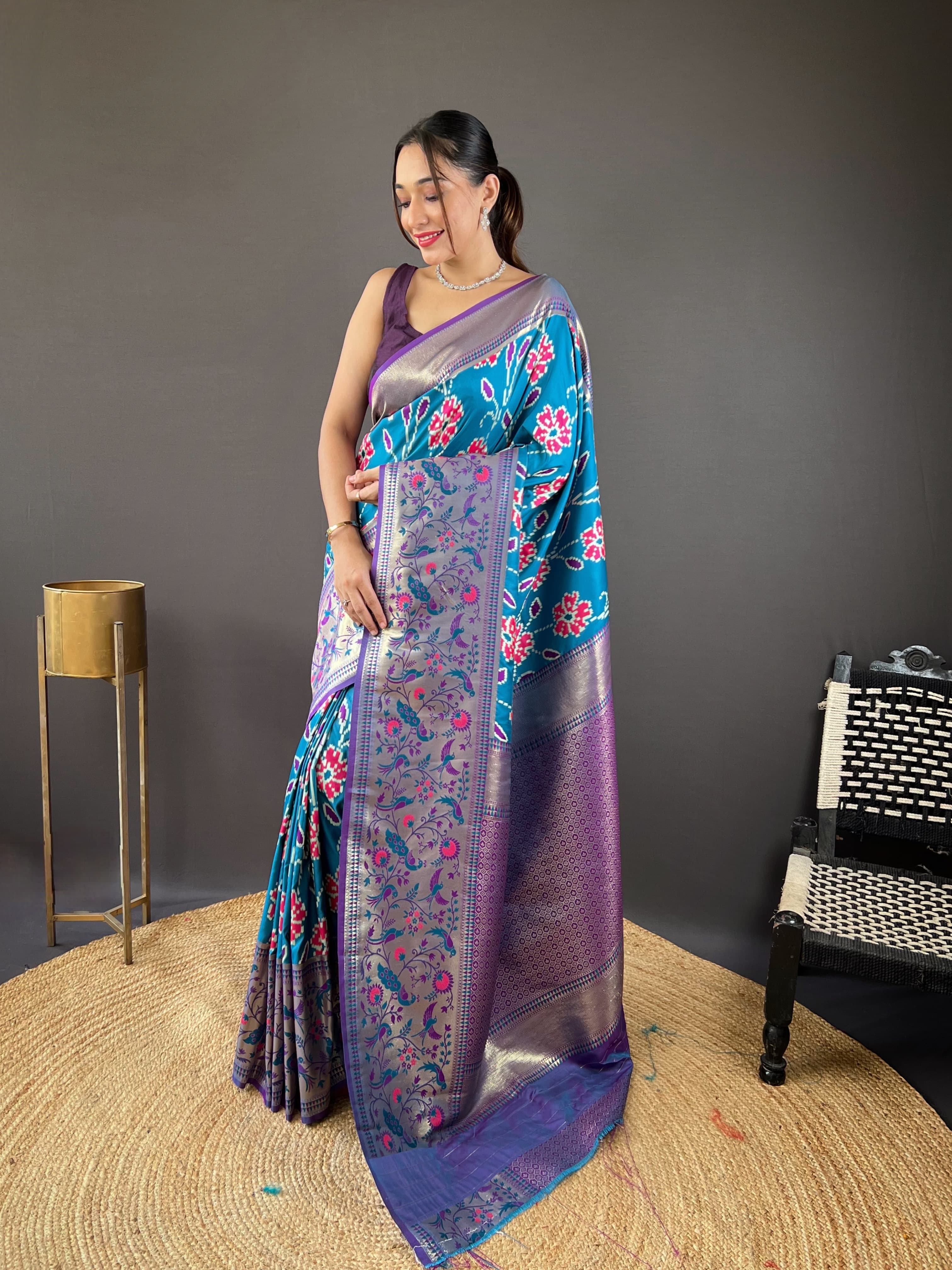 Lucknowi Patola And Paithani Fusion Woven Saree
